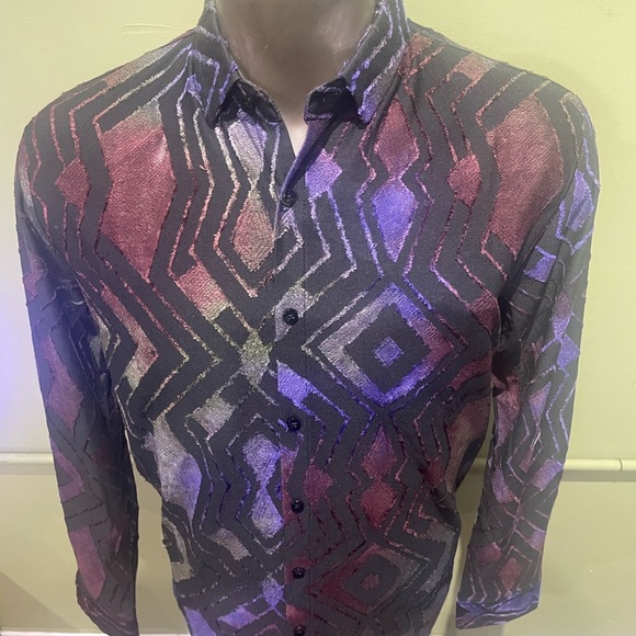 Deniko Geometric Patterned Men's Shirt - Black, Purple, Red regular fit - Picture 4 of 4